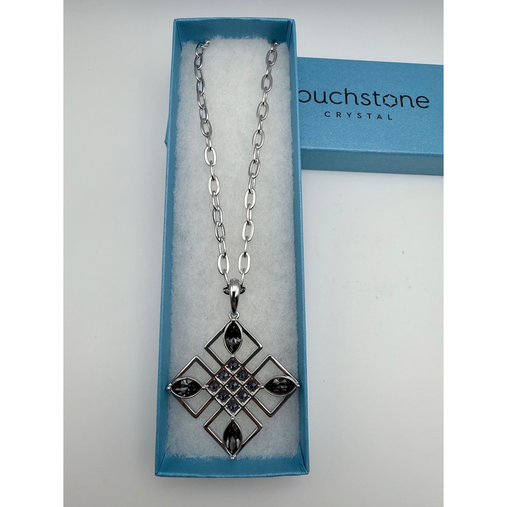 Touchstone Crystal Black Gallery Necklace Rhodium Silver Pendant